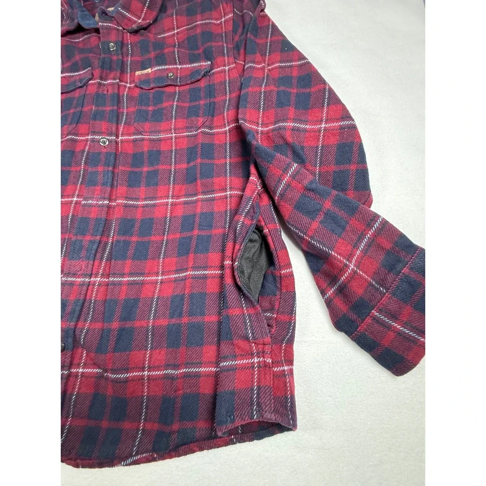 Orvis XXL Heavy Flannel Coat Shirt Red Blue Plaid Long Sleeve‎ Button  Pockets
